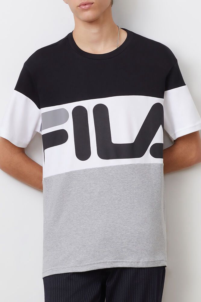 Fila Vialli T-Shirt Black/Grey/White - Mens - 76841MWNS